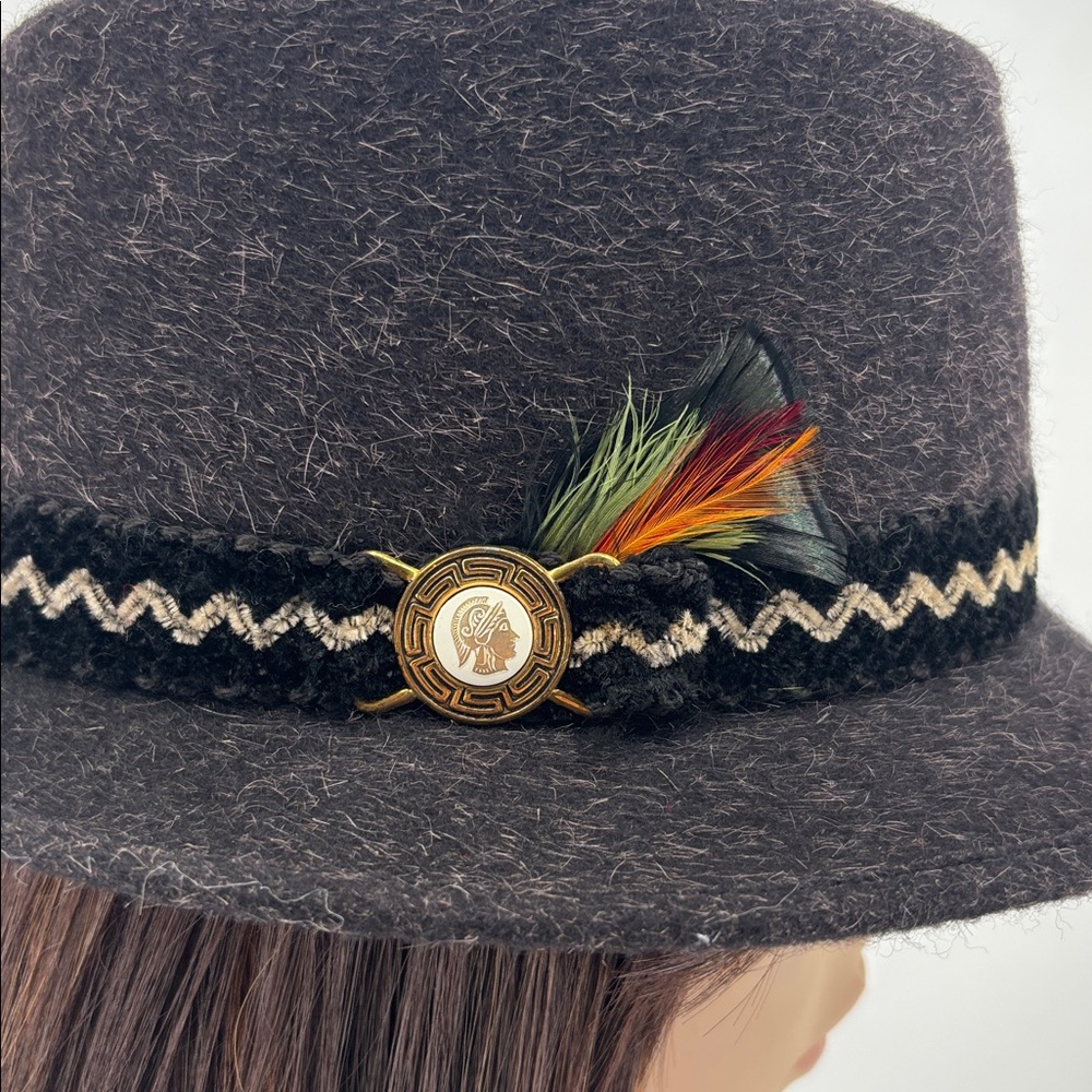 Vintage 60s Hipster Streetwear Embellished  Feathers Merino Wool Fur Fedora Hat - Picture 4 of 16